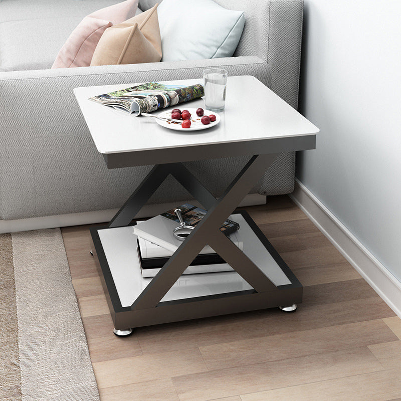 Tempered Glass Side Table Square Black and White Accent Side Table