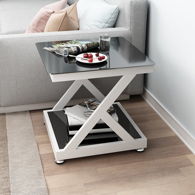 Tempered Glass Side Table Square Black and White Accent Side Table
