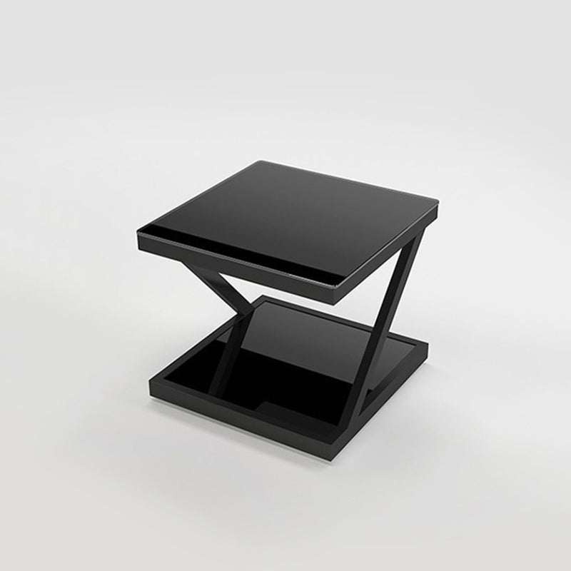 Tempered Glass Side Table Square Black and White Accent Side Table