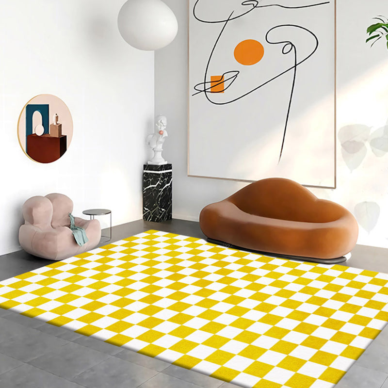 Green Simple Carpet Polyester Grid Carpet Washable Carpet for Living Room