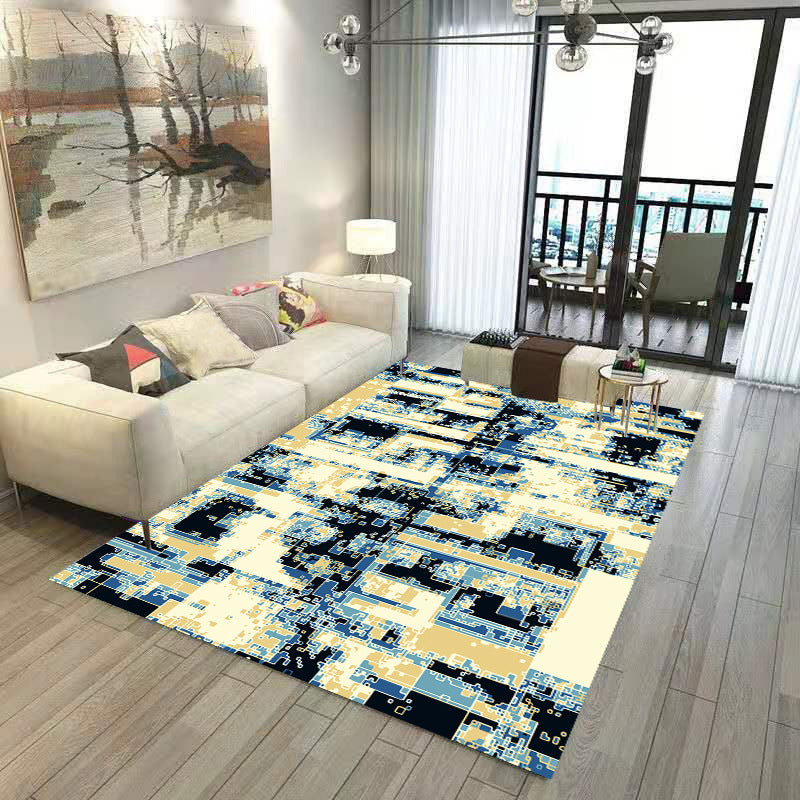White Abstract Pattern Rug Polyester Casual Rug Non-Slip Backing Area Rug for Living Room
