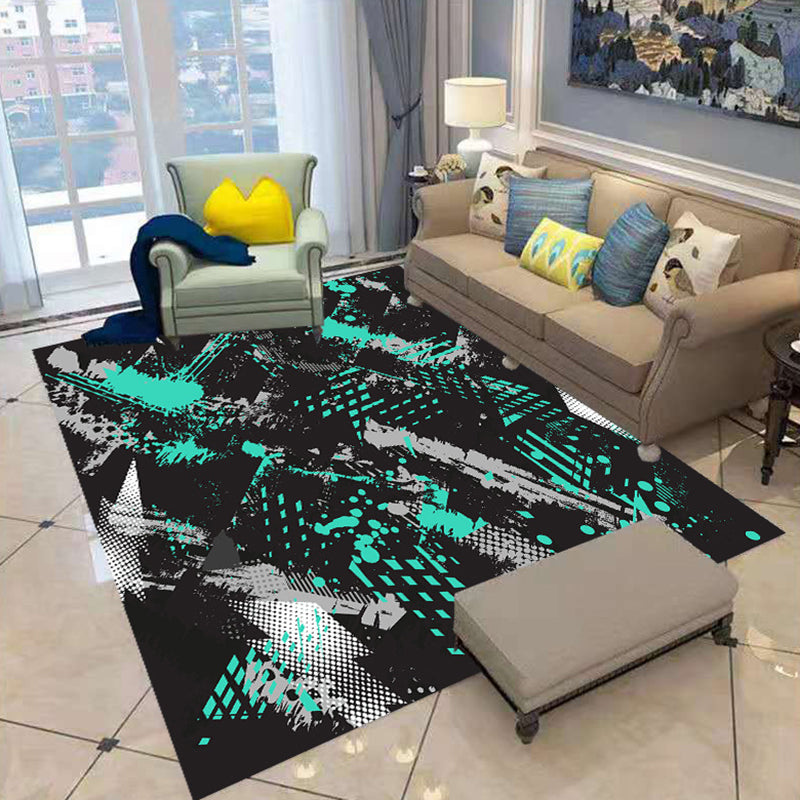 White Abstract Pattern Rug Polyester Casual Rug Non-Slip Backing Area Rug for Living Room