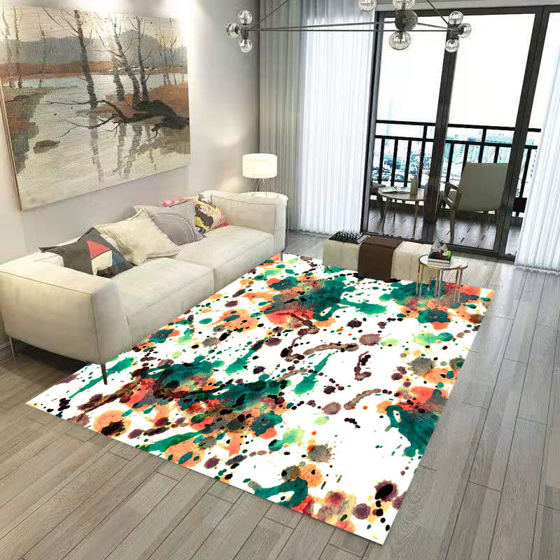 White Abstract Pattern Rug Polyester Casual Rug Non-Slip Backing Area Rug for Living Room