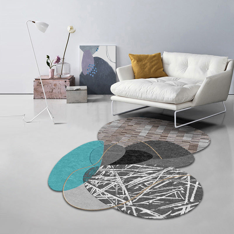 Gray Modern Rug Polyester Irregular Color Block Rug Washable Rug for Home Decor
