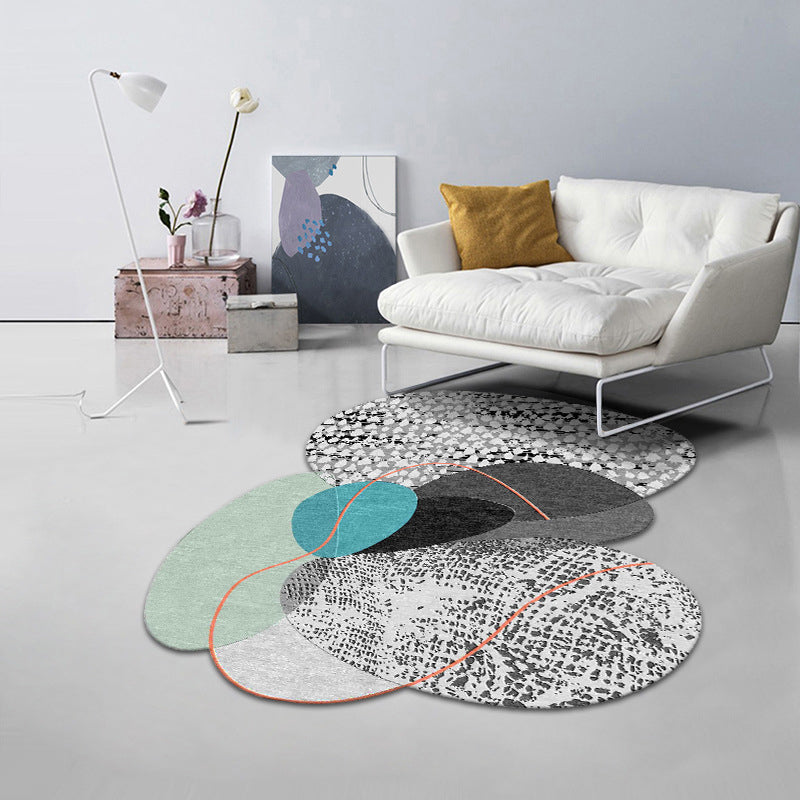 Gray Modern Rug Polyester Irregular Color Block Rug Washable Rug for Home Decor