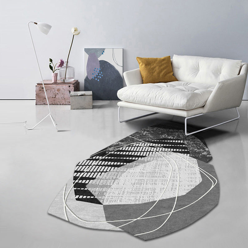 Gray Modern Rug Polyester Irregular Color Block Rug Washable Rug for Home Decor