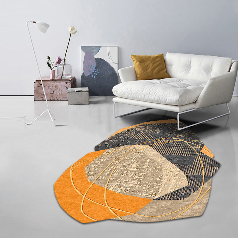 Gray Modern Rug Polyester Irregular Color Block Rug Washable Rug for Home Decor