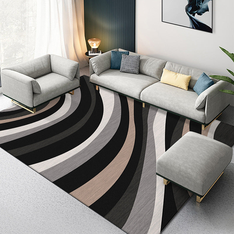 Black Abstract Striped Rug Polyester Modern Rug Stain Resistant Rug for Living Room