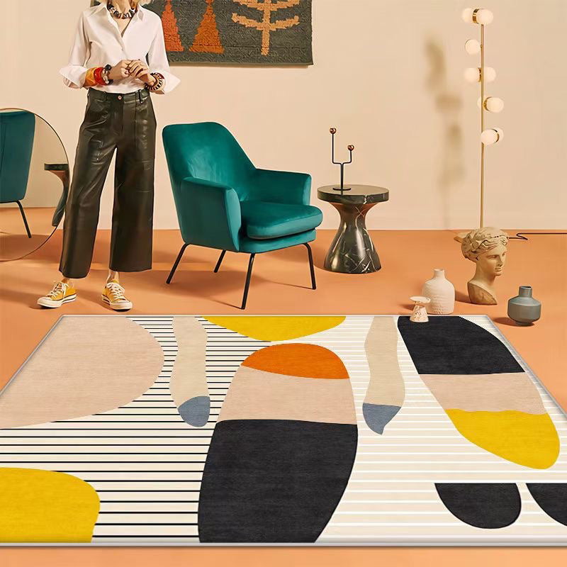 Beige Modern Rug Polyester Circle Pattern Rug Washable Rug for Home Decor