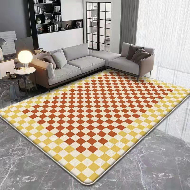 Orange Modern Carpet Polyester Check Pattern Carpet Washable Carpet for Living Room