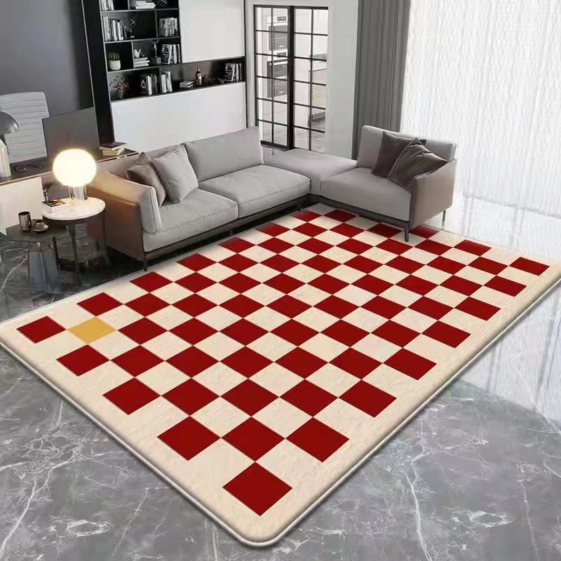 Orange Modern Carpet Polyester Check Pattern Carpet Washable Carpet for Living Room