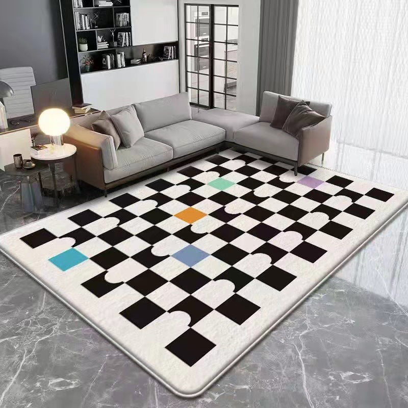 Orange Modern Carpet Polyester Check Pattern Carpet Washable Carpet for Living Room