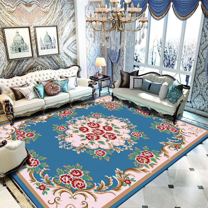 Dark Red Extravagant Rug Polyester Graphic Area Rug Non-Slip Backing Rug for Drawing Room