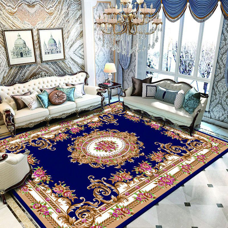 Dark Red Extravagant Rug Polyester Graphic Area Rug Non-Slip Backing Rug for Drawing Room