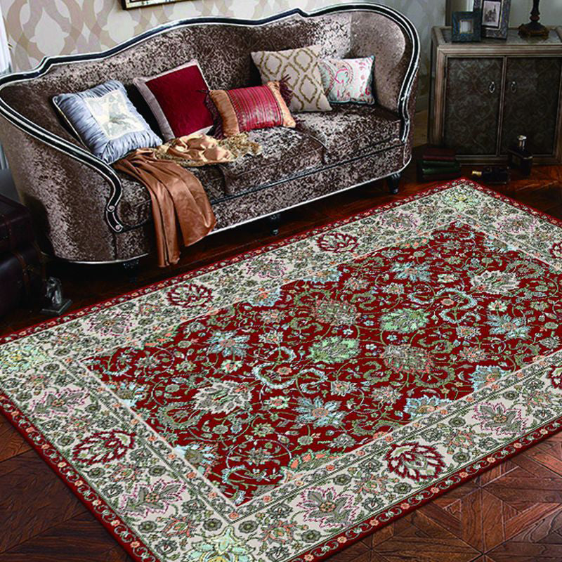Dark Red Extravagant Rug Polyester Graphic Area Rug Non-Slip Backing Rug for Drawing Room