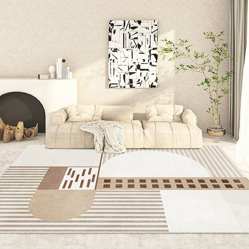 White Modern Rug Polyester Circle Rug Washable Rug for Living Room