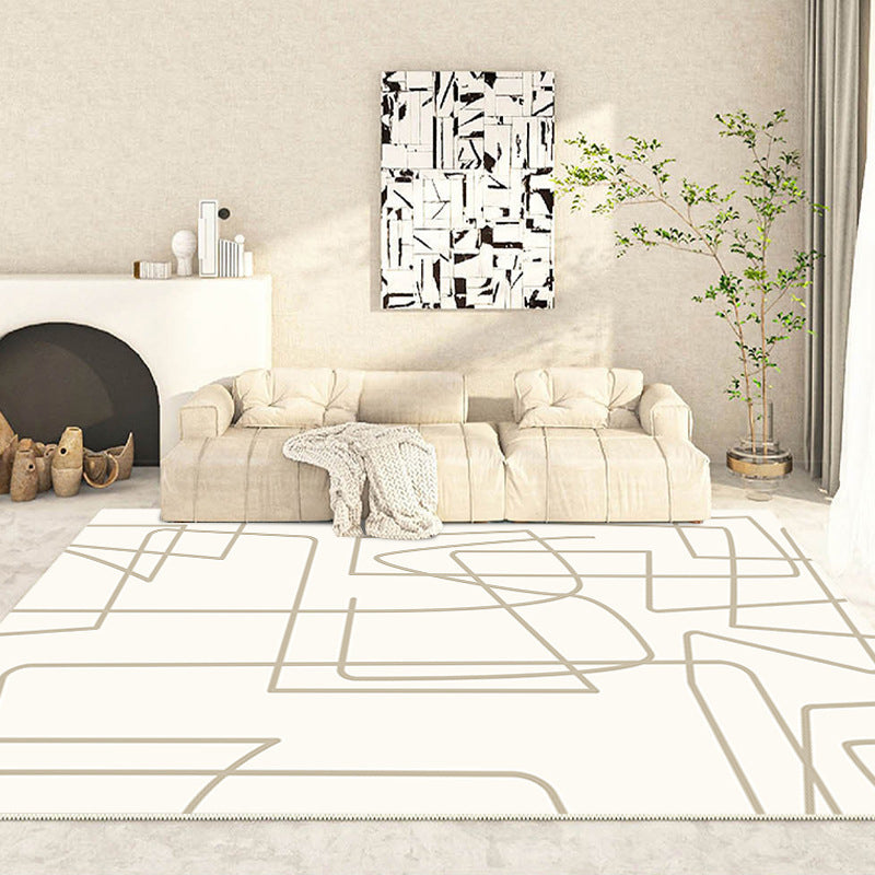White Modern Rug Polyester Circle Rug Washable Rug for Living Room