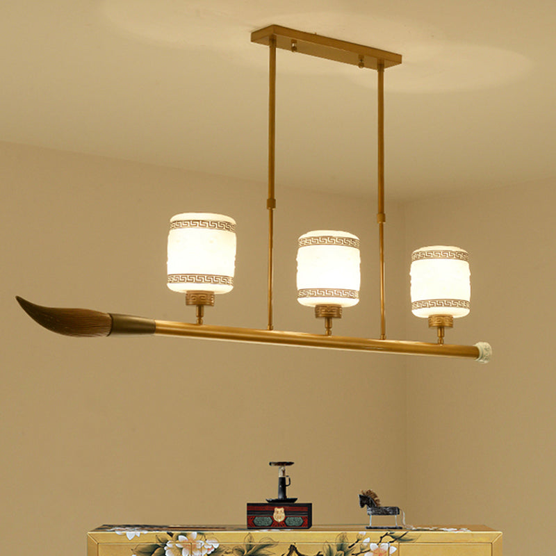3-Light Island Lighting Fixtures Modern Restaurant Suspension Lamp with White Glass Shade