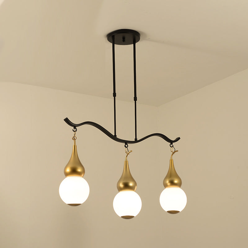 3-Light Island Lighting Fixtures Modern Restaurant Suspension Lamp with White Glass Shade