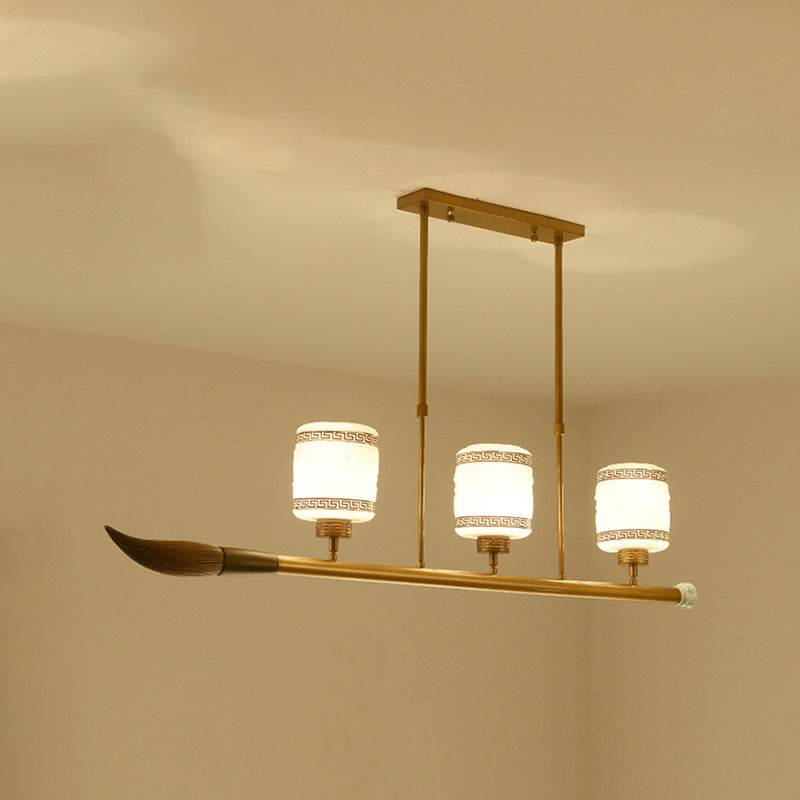 3-Light Island Lighting Fixtures Modern Restaurant Suspension Lamp with White Glass Shade