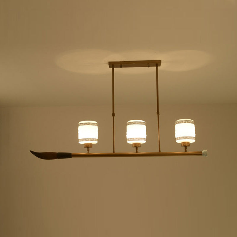 3-Light Island Lighting Fixtures Modern Restaurant Suspension Lamp with White Glass Shade