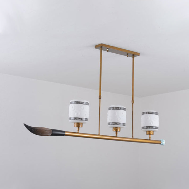 3-Light Island Lighting Fixtures Modern Restaurant Suspension Lamp with White Glass Shade