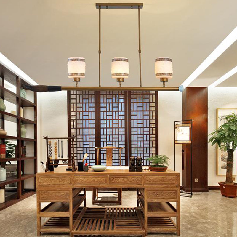 3-Light Island Lighting Fixtures Modern Restaurant Suspension Lamp with White Glass Shade