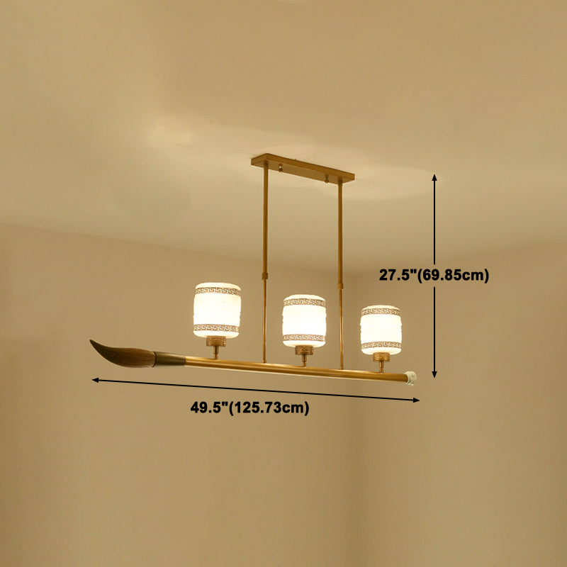 3-Light Island Lighting Fixtures Modern Restaurant Suspension Lamp with White Glass Shade