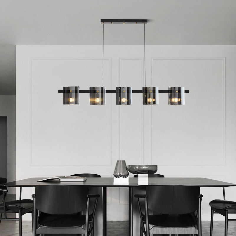 Modern Style Linear Shape Island Lights Glass Island Lighting in Black