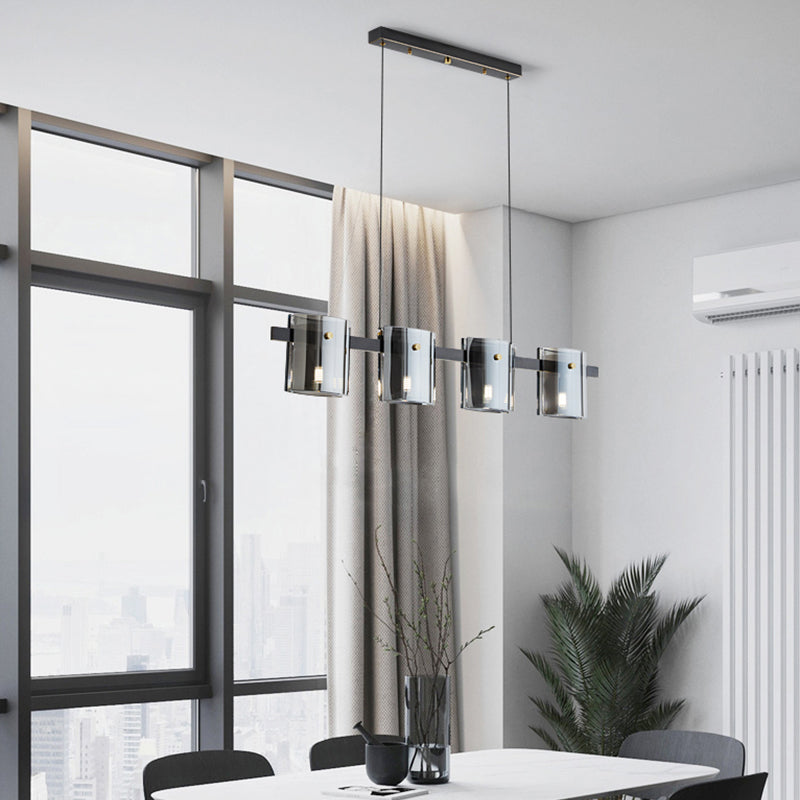 Modern Style Linear Shape Island Lights Glass Island Lighting in Black