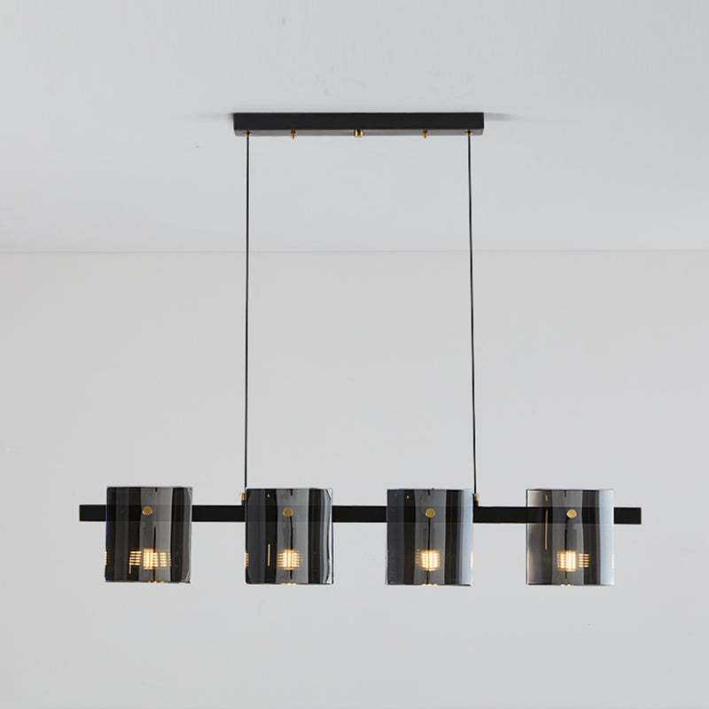 Modern Style Linear Shape Island Lights Glass Island Lighting in Black