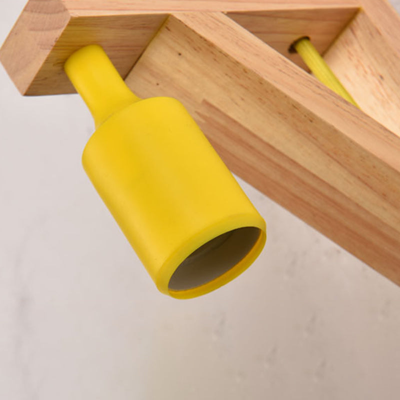 Nordic Wood Wall Light Geometric Metal Shade Wall Sconce with Switch for Bedroom