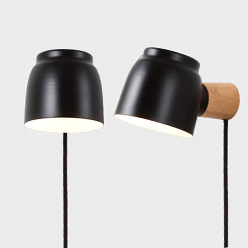 Nordic Wood Wall Light Geometric Metal Shade Wall Sconce with Switch for Bedroom