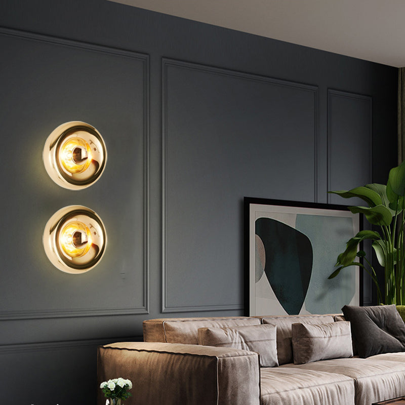 Postmodern Metal Wall Light Round Single Light Wall Sconce for Bedroom