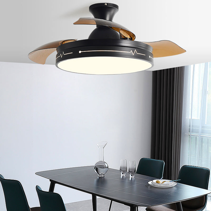 Nordic Drum Shaped Fan Lamp Frequency Conversion Dining Room LED Semi Flush Mount Light