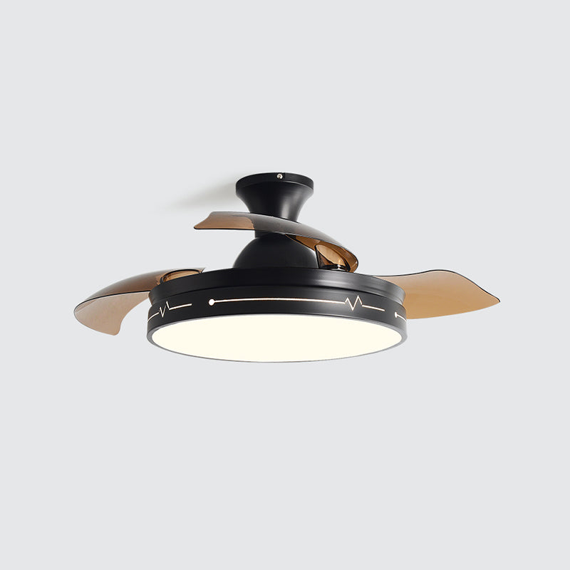 Nordic Drum Shaped Fan Lamp Frequency Conversion Dining Room LED Semi Flush Mount Light