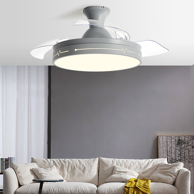 Nordic Drum Shaped Fan Lamp Frequency Conversion Dining Room LED Semi Flush Mount Light