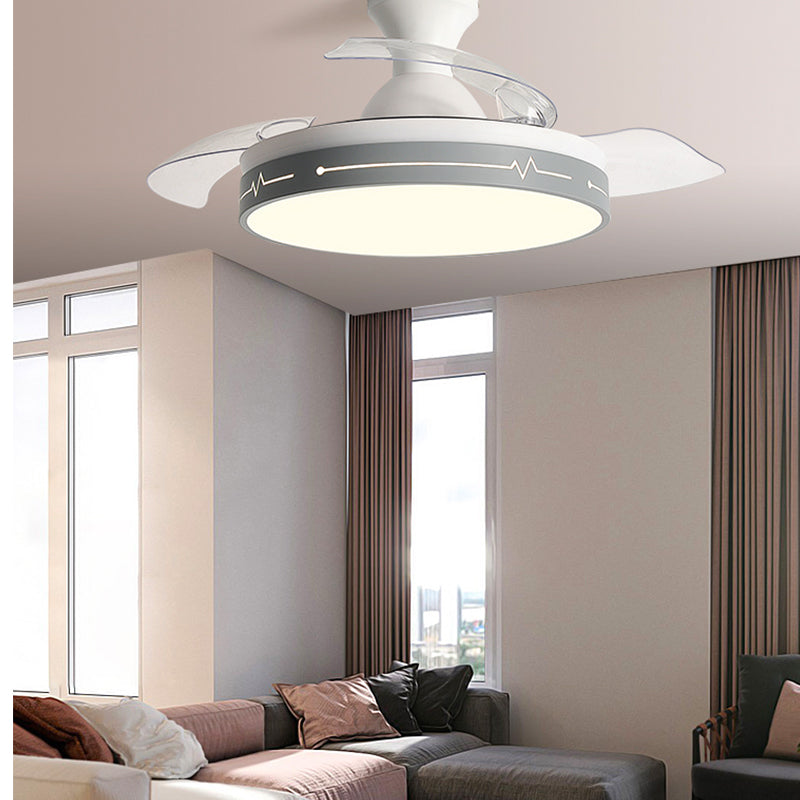 Nordic Drum Shaped Fan Lamp Frequency Conversion Dining Room LED Semi Flush Mount Light