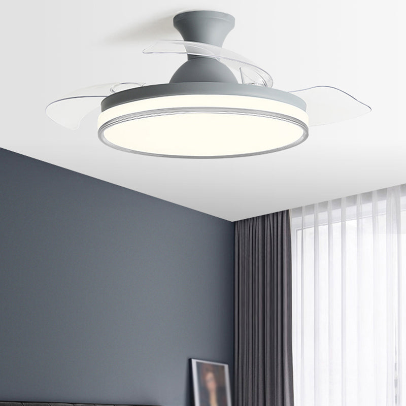 Circular Bedroom Ceiling Fan Light Frequency Conversion Nordic Style LED Semi Flush Mount