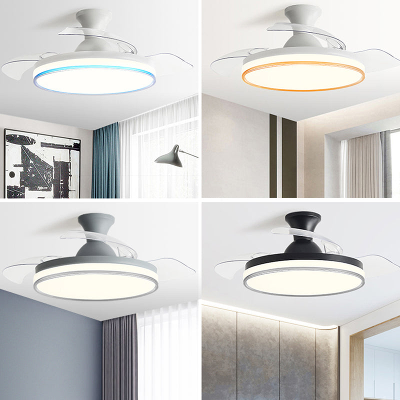 Circular Bedroom Ceiling Fan Light Frequency Conversion Nordic Style LED Semi Flush Mount