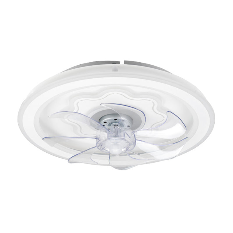 Simple Circular LED Fan Light 3-Blade Bedroom Semi Flush Ceiling Light in White