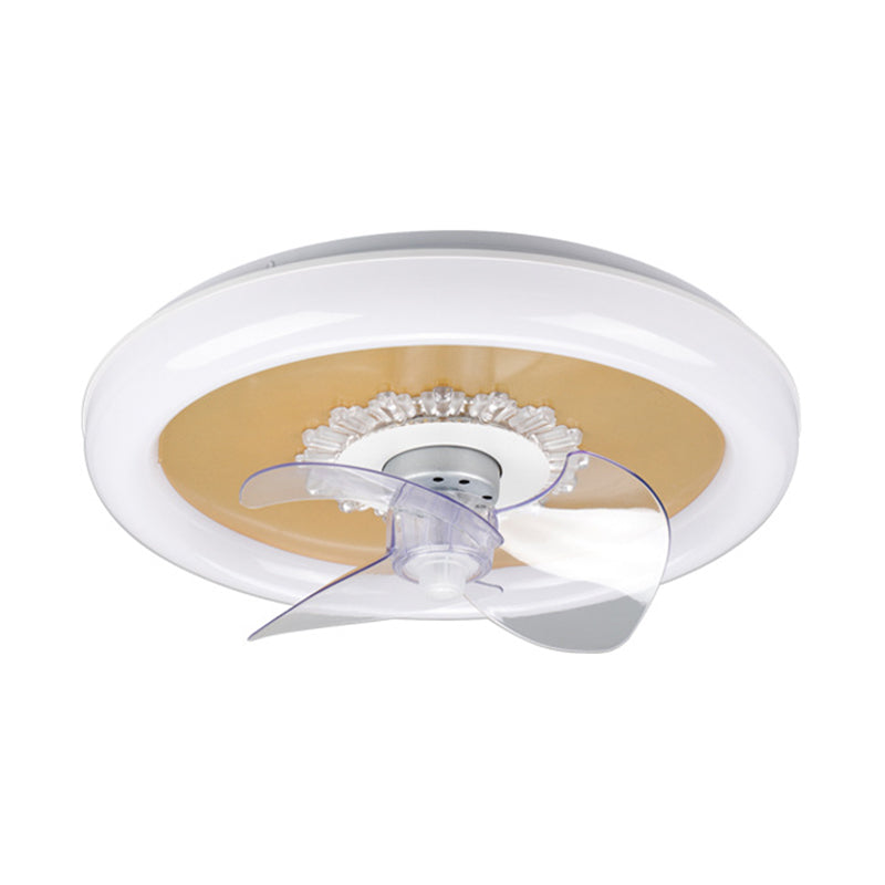 Simple Circular LED Fan Light 3-Blade Bedroom Semi Flush Ceiling Light in White