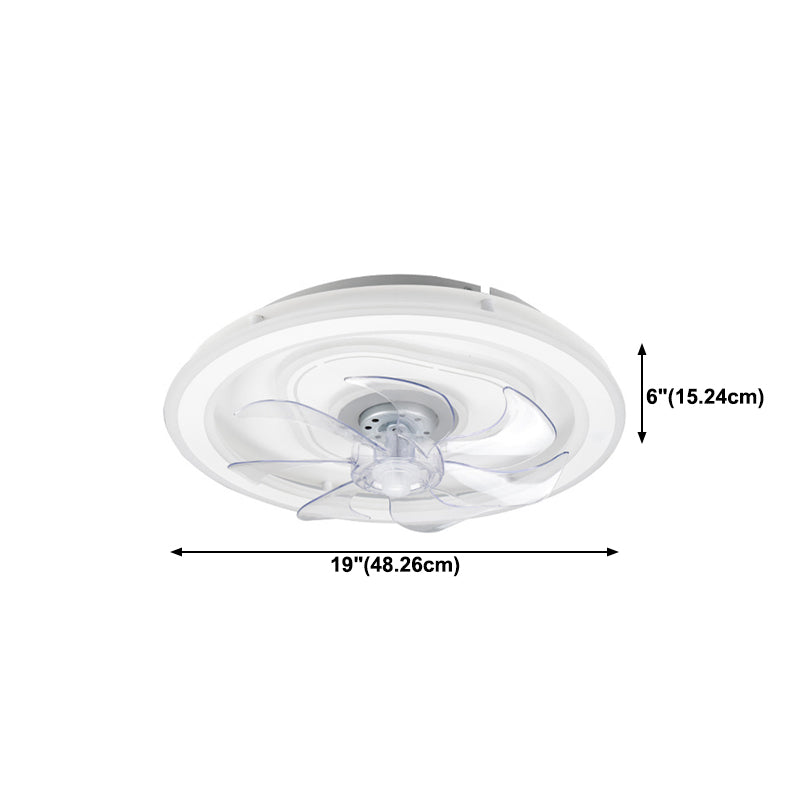 Simple Circular LED Fan Light 3-Blade Bedroom Semi Flush Ceiling Light in White