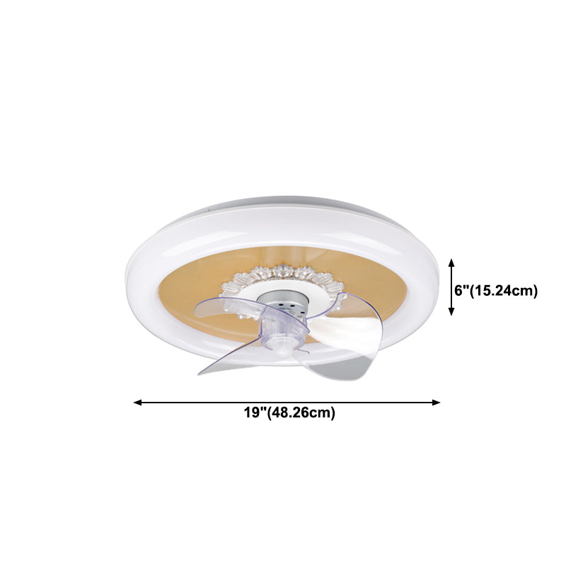 Simple Circular LED Fan Light 3-Blade Bedroom Semi Flush Ceiling Light in White