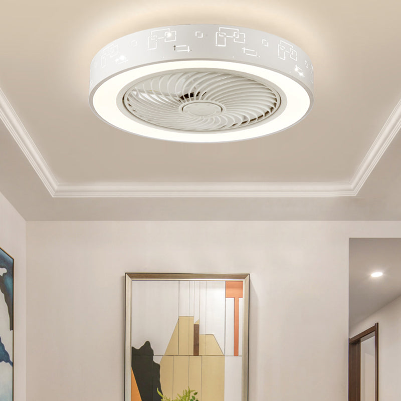 White Drum Flush Mount Fan Lamp Modern LED Semi Flush Light with 5 Blades