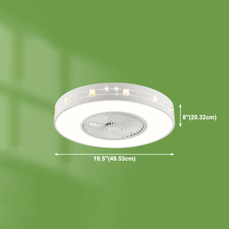 White Drum Flush Mount Fan Lamp Modern LED Semi Flush Light with 5 Blades