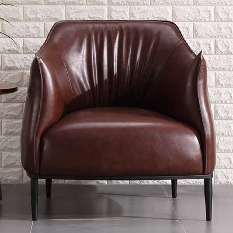 31"Wide Modern Faux Leather Sloped Arms Barrel Chair with Basic Four Legs