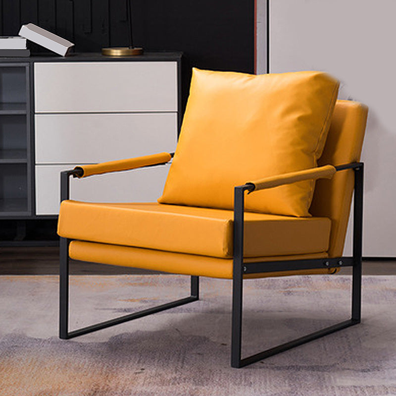 Square Arms 27" Wide Sled Based Faux Leather Arm Chair with Pillow Back