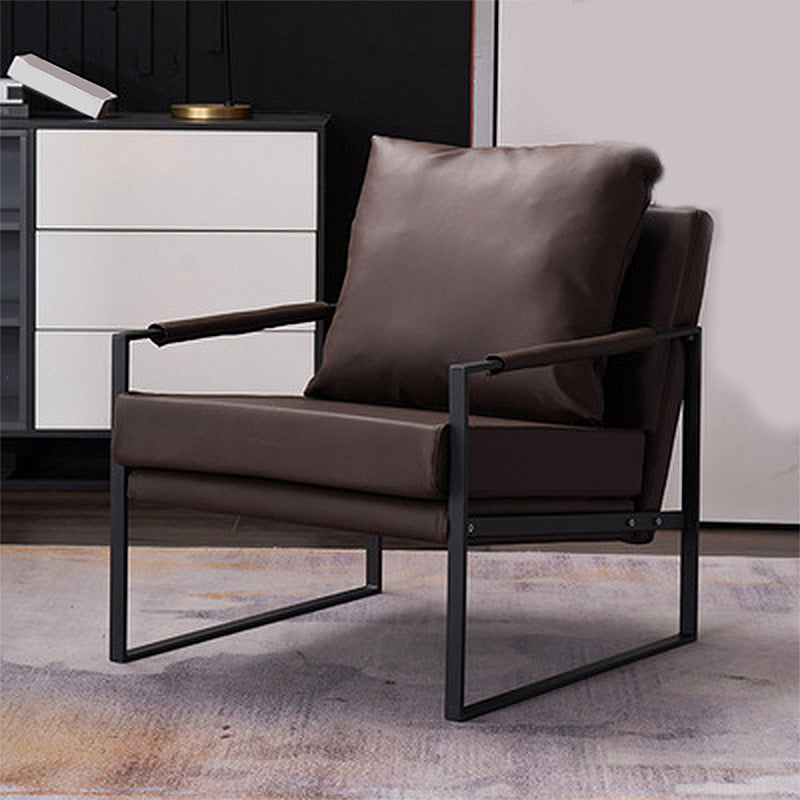Square Arms 27" Wide Sled Based Faux Leather Arm Chair with Pillow Back
