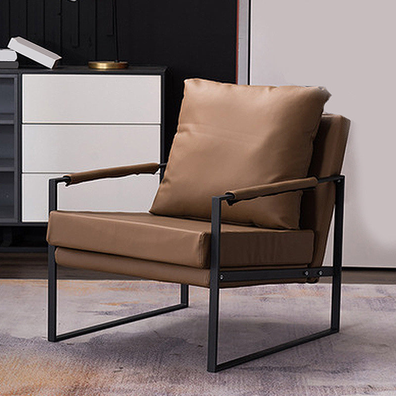 Square Arms 27" Wide Sled Based Faux Leather Arm Chair with Pillow Back